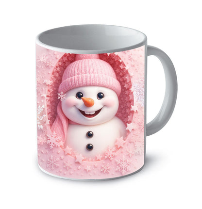 Tazza natalizia pupazzo di neve pink