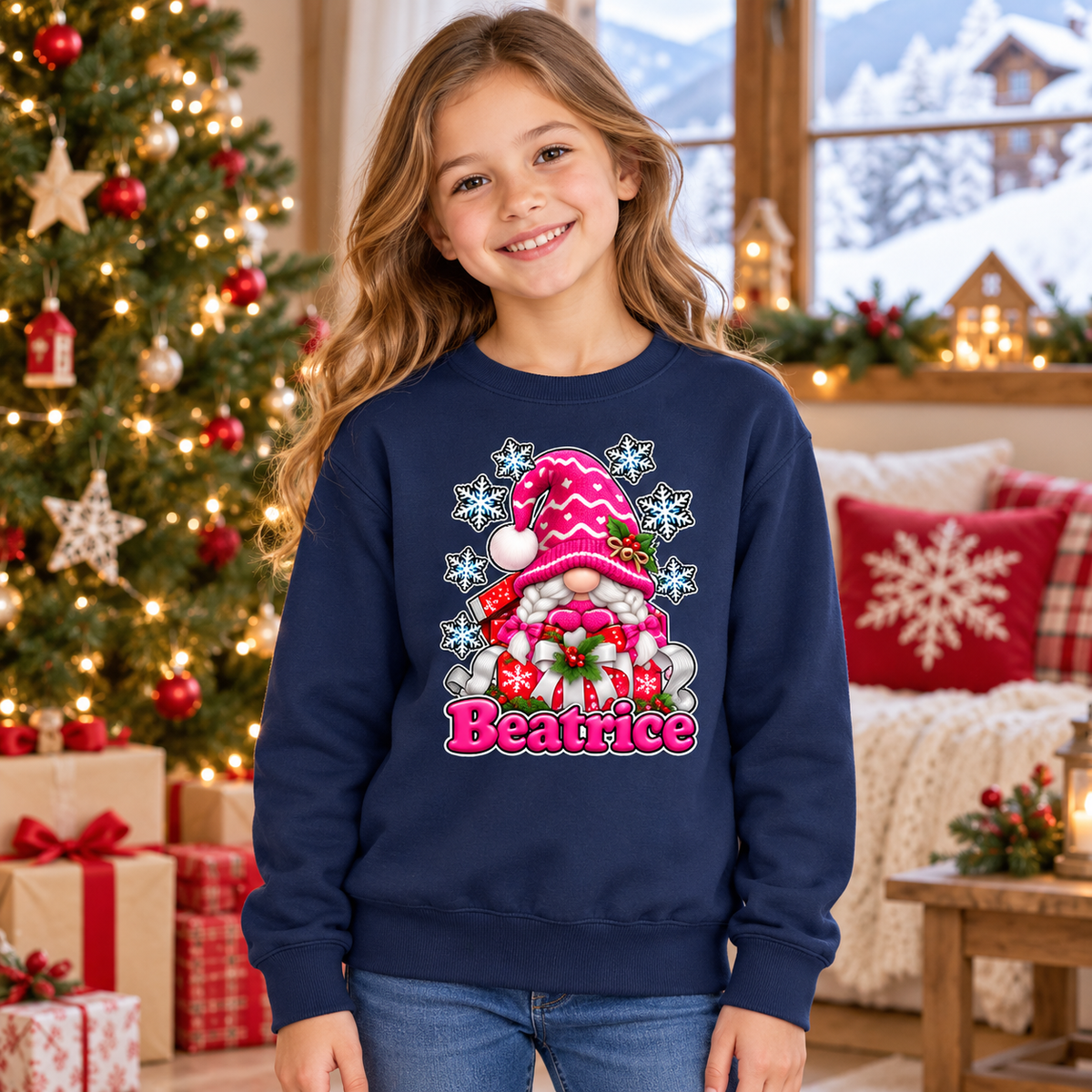 Felpa famiglia figlia blu navy indossata