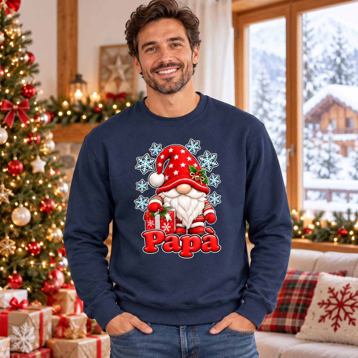 Felpa famiglia papa blu navy indossata