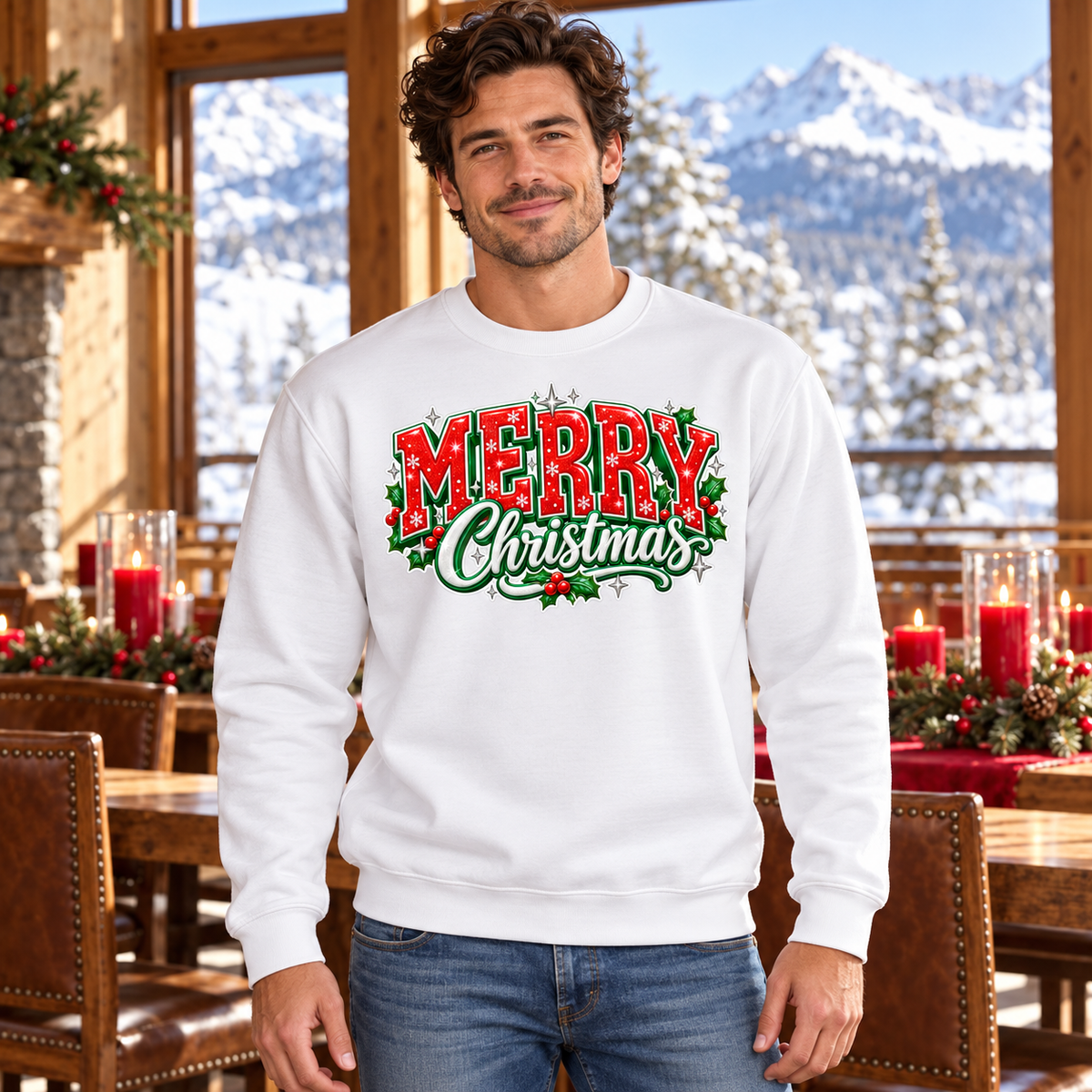 Felpa Merry Christmas bianco – ambientata