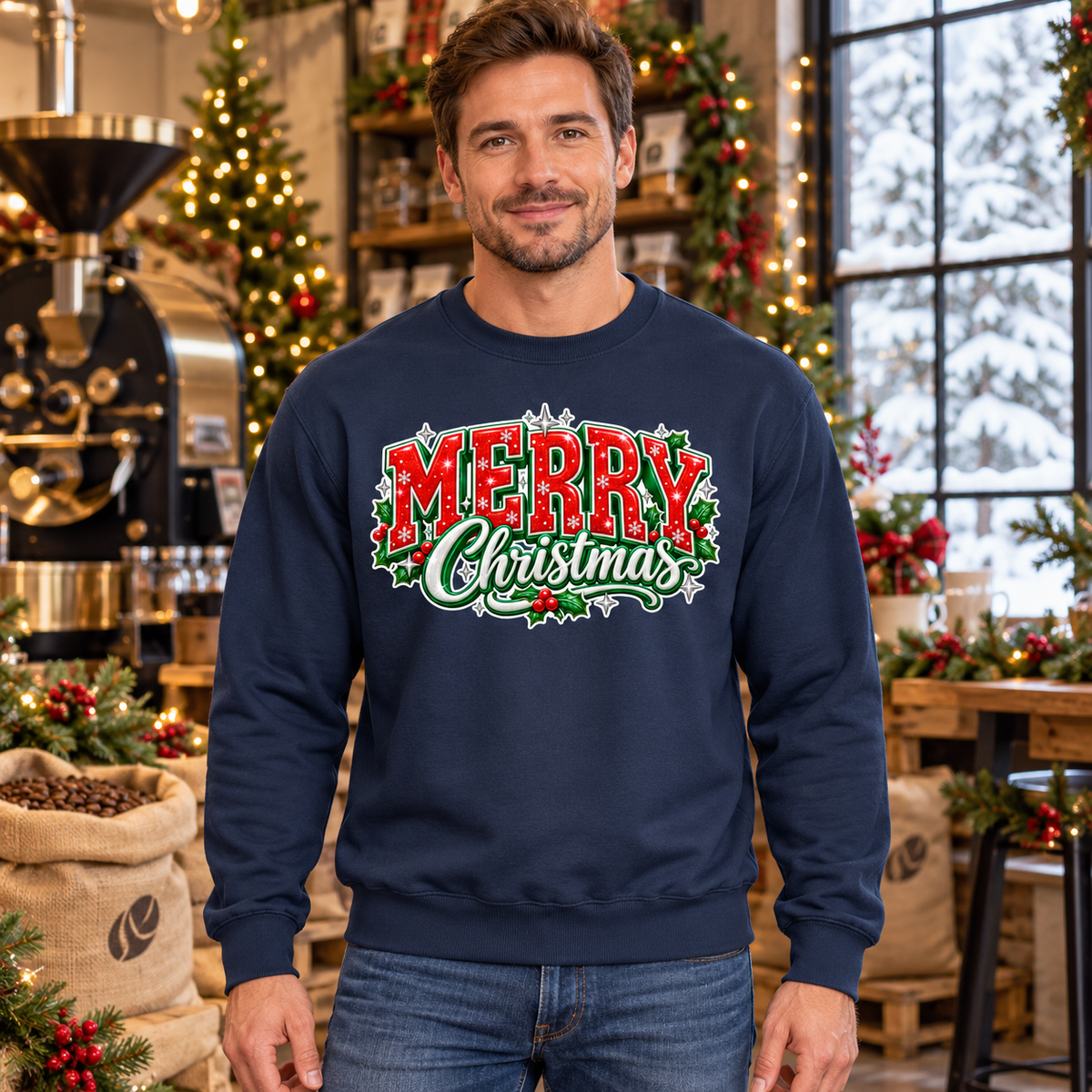 Felpa Merry Christmas blu – ambientata