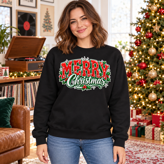 Felpa Merry Christmas nero – ambientata