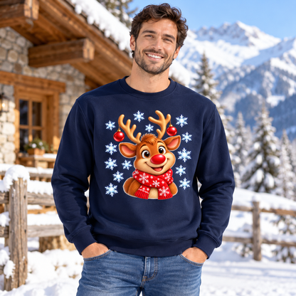 Felpa renna con fiocchi di neve blu navy uomo