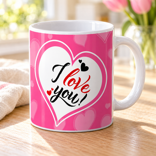 Tazza I love you pink — nuova ambientazione solare, scritta e grafica del modello conservate
