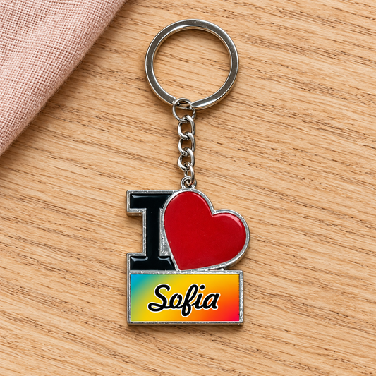 Portachiavi I Love con nome Sofia, nuova ambientazione illustrativa.