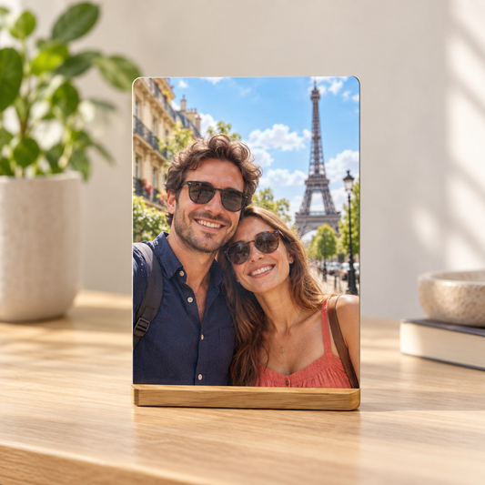 Quadretto in alluminio con base in legno - rettangolare – ambientazione illustrativa Manà Gadget