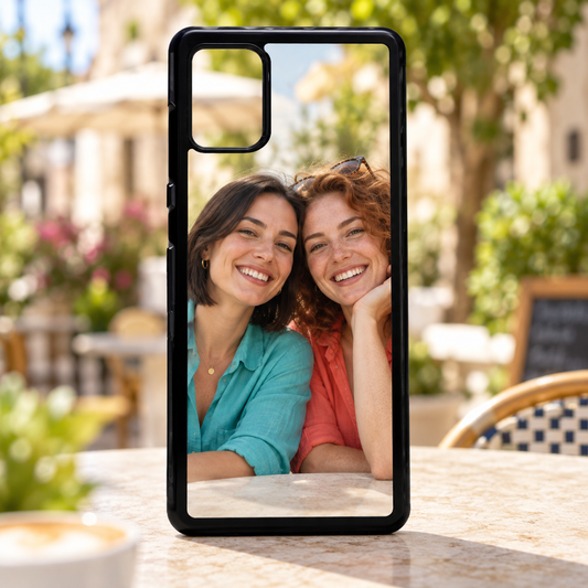 Cover Samsung A33 (5G) – nuova ambientazione illustrativa con esempio di personalizzazione Manà Gadget
