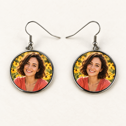 Orecchini simply tondi – esempio illustrativo di personalizzazione con fotografia