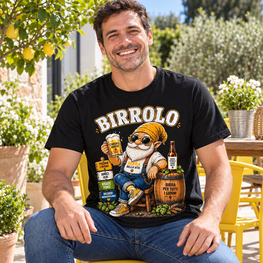 T-shirt “Birrolo” – Stile, qualità e divertimento – ambientazione illustrativa Manà Gadget