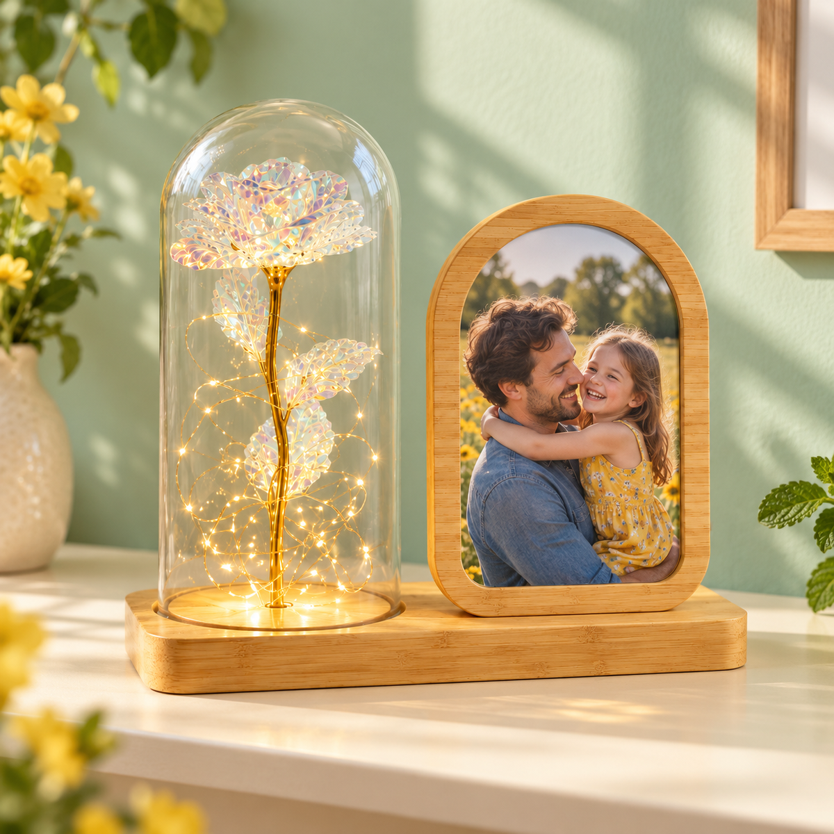Lampada in bamboo - Rosa cupola – ambientazione illustrativa Manà Gadget